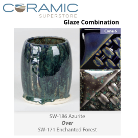 Azurite SW-186 over Enchanted Forest SW-171 Stoneware Combination Azurite SW-186 over Enchanted Forest SW-171 Stoneware Combination